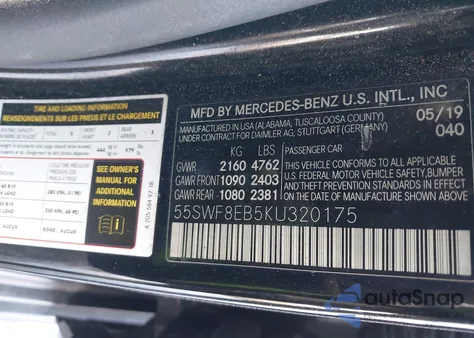 2019 Mercedes-Benz C 300 4Matic from USA, damaged, VIN 55SWF8EB5KU320175